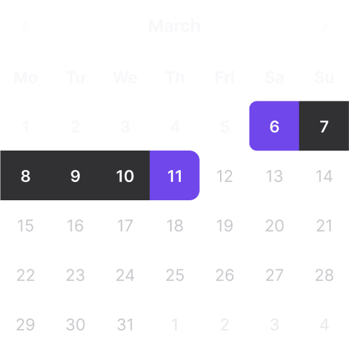 Calender example of selected rental dates
